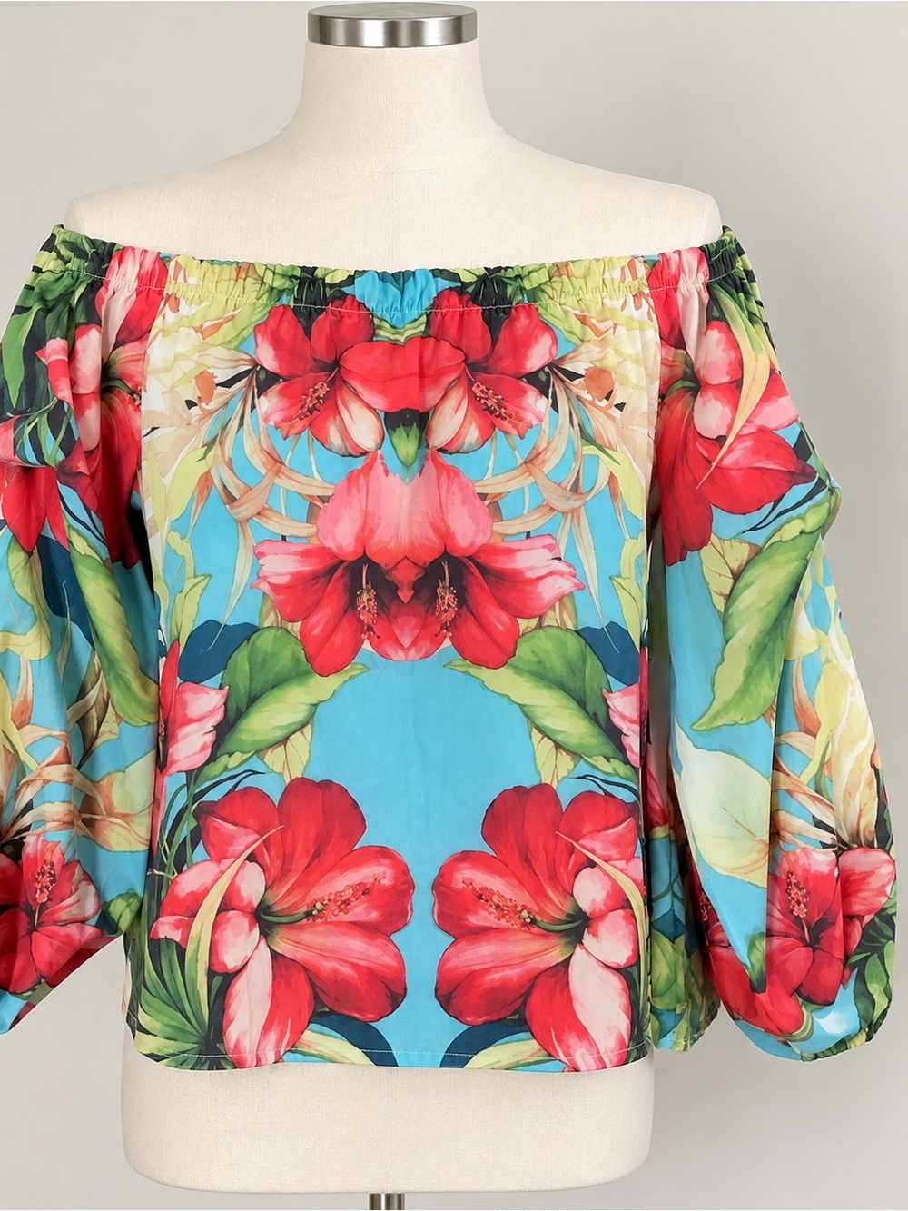 Jealous Tomato Tropical Floral Off Shoulder Blouse Top Size M